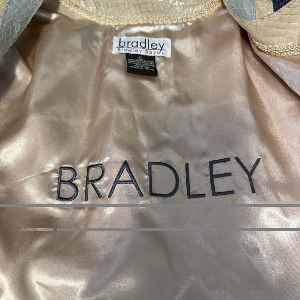 Bradley Bayou Women's Leather Jacket Beige Snake Print Front/Pocket Zip XL - Picture 7 of 16